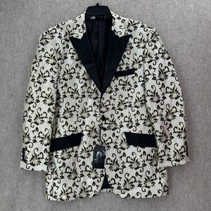 NWT Angelino Mens 44L Golden Tuxedo Blazer Jacket Black‎ Metallic Gold Floral